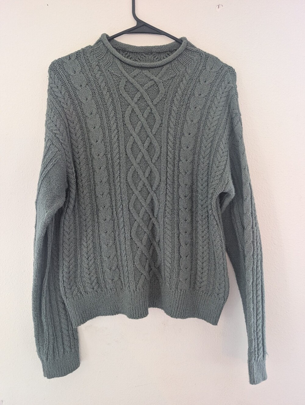 J. Crew Olive Cable-Knit Crewneck Sweater
